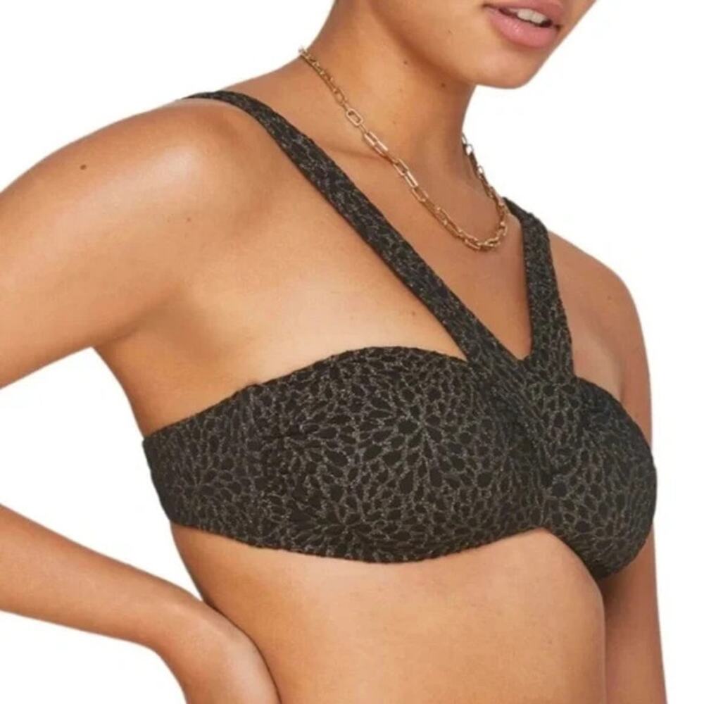 Andie X Demi Moore The Monaco Swim Top Women's XS Black Gold Floral Jacquard 🌼